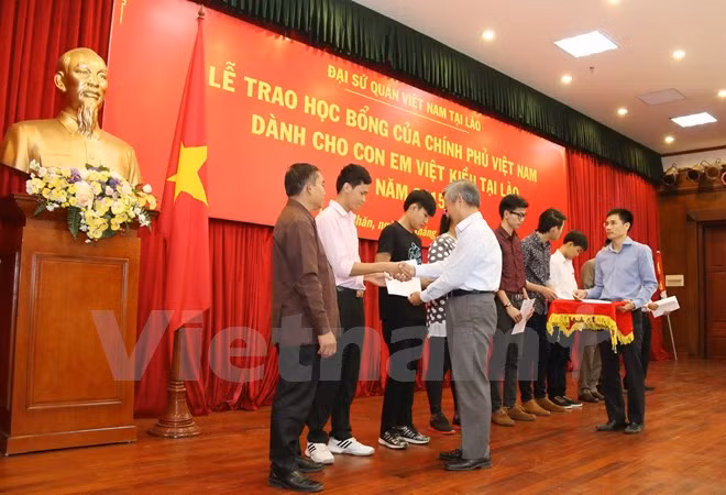 Remise de bourses d’étude à des Vietnamiens au Laos ảnh 1