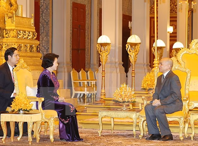 La présidente de l'AN vietnamienne rencontre le roi du Cambodge ảnh 1