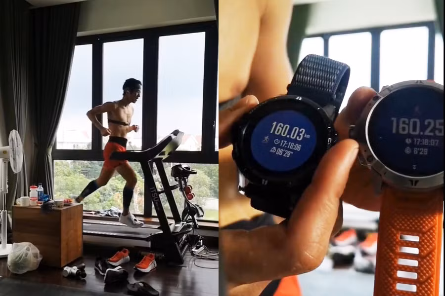 Nguyên Dang Trung termine 160 km sur tapis roulant après 17 heures et 18 minutes ảnh 1