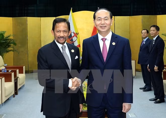 Le président Tran Dai Quang reçoit les Premiers ministres du Japon et du Brunei ảnh 2