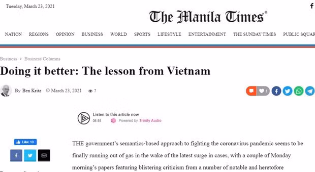 Un site philippin apprécie la “formule” anti-COVID-19 du Vietnam ảnh 1