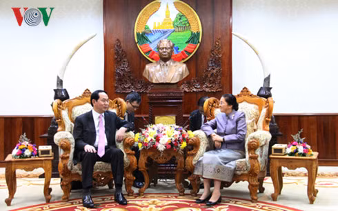 Le président Trân Dai Quang rencontre le PM et la présidente de l'AN du Laos ảnh 2