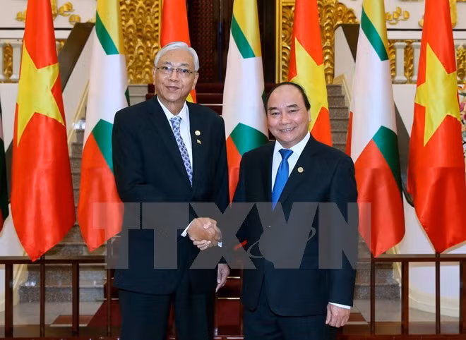 Le chef du PCV et le Premier ministre reçoivent le président du Myanmar ảnh 2