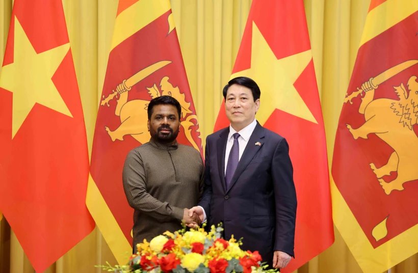 Le président Luong Cuong (droite) et le président sri-lankais, Anura Kumara Dissanayaka. Photo: VNA