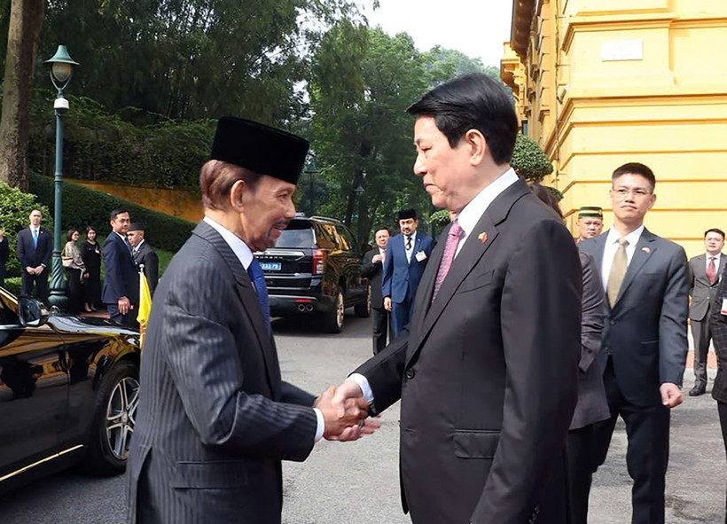 Le président Luong Cuong accueille le sultan de Brunei, Haji Hassanal Bolkiah. Photo: VNA