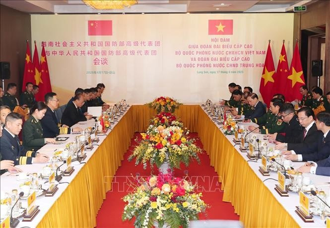 Le ministre de la Défense Phan Van Giang s'entretient avec son homologue chinois, Dong Jun. Photo: VNA