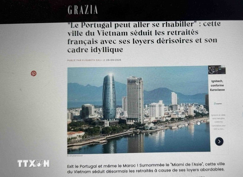 Un article publié dans le magazine Grazia qualifie Da Nang de « Miami de l’Asie », une destination attrayante pour des retraités français grâce à son climat ensoleillé, ses eaux turquoise et un rythme de vie paisible. Photo: VNA