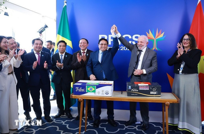 Le Premier ministre Pham Minh Chinh (gauche) et le président brésilien Lula da Silva. Photo: VNA