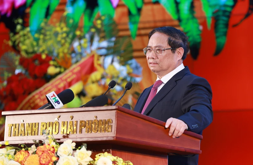 Le Premier ministre Pham Minh Chinh s'exprime lors de la cérémonie. Photo: VNA