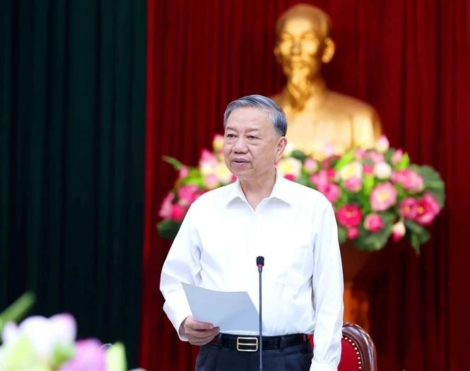 Le secrétaire général du Parti communiste du Vietnam (PCV), Tô Lâm, s'exprime lors de la réunion. Photo: VNA