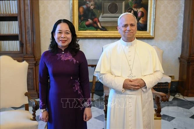 La vice-présidente de la République, Vo Thi Anh Xuân, et le pape Léon XIV. Photo. VNA