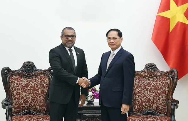 Le vice-Premier ministre Bui Thanh Son (droite) et le ministre maldivien des Affaires étrangères Abdulla Khaleel. Photo: VNA
