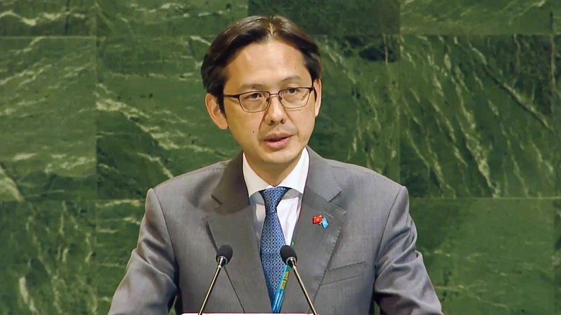 L'ambassadeur Dô Hung Viêt, chef de la Mission permanente du Vietnam auprès de l’ONU, s'exprime lors de la session. Photo: VNA