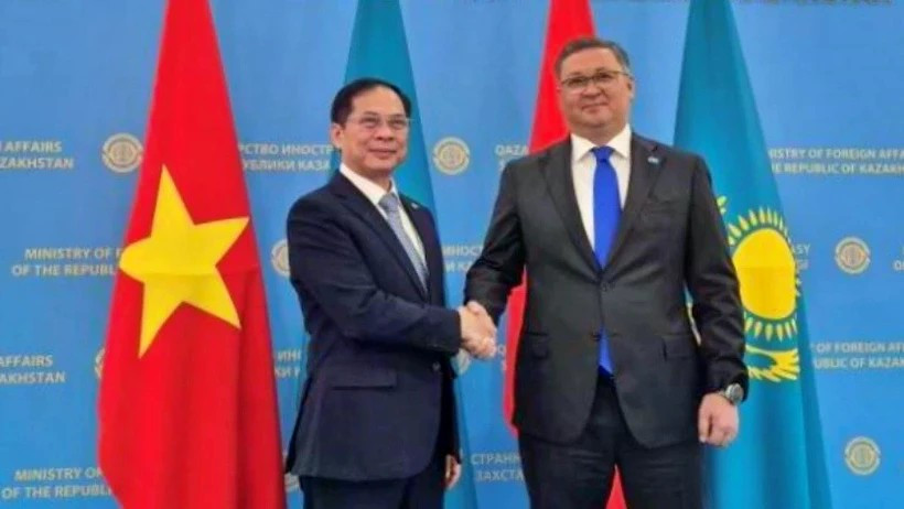 Le vice-PM et ministre des Affaires étrangères Bui Thanh Son et son homologue kazakhe Murat Nurtleu. Photo: VOV