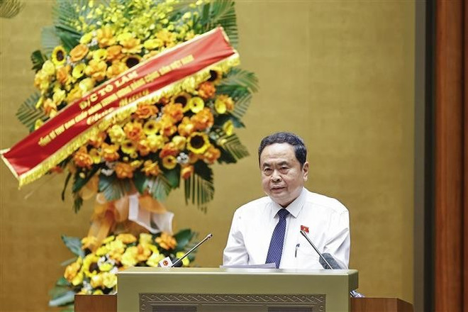 Le président de l’AN, Trân Thanh Mân s'exprime lors de la conférence. Photo : VNA vna-potal-tong-bi-thu-to-lam-du-hoi-nghi-chuyen-de-binh-dan-hoc-vu-so-quoc-hoi-so-8273236.jpg