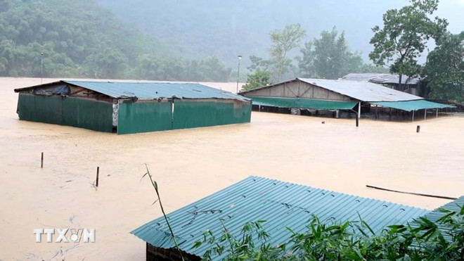 Les fortes pluies ont provoqué des inondations dans de nombreuses maisons de la commune de Trung Ha, province de Thanh Hoa. Photo : VNA lu.jpg