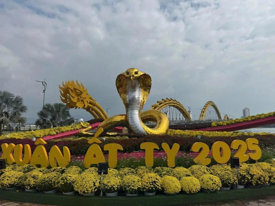 La mascotte du serpent d’or de la ville de Dà Nang (Centre), fabriquée par l’artisan Dinh Van Tam de Quang Tri, constitue un symbole impressionnant du Nouvel An lunaire 2025.