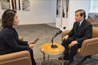 Le professeur Vu Minh Khuong, de l'École de politiques publiques Lee Kuan Yew à Singapour, répond à une interview de l'Agence vietnamienne d'information. Photo: VNA