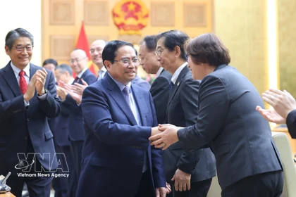 Le Premier ministre et des représentants d'entreprises japonaises. Photo : VNA