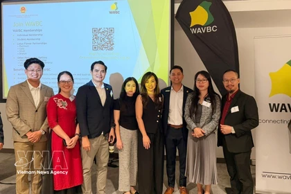 La consule générale Nguyen Thanh Ha (deuxième à droite) avec des représentants d'entreprises participant au forum. Photo : VNA.