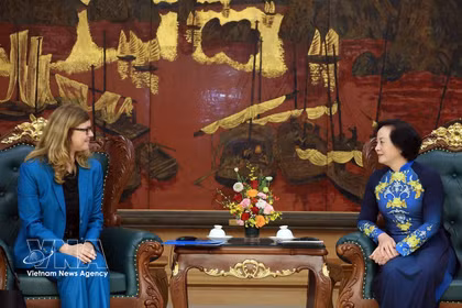 La vice-Première ministre Pham Thi Thanh Tra (à droite) reçoit Silvia Danailov, représentante du Fonds des Nations Unies pour l'enfance (UNICEF) au Vietnam. Photo : VNA