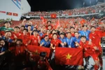 Les joueurs du Vietnam U22 exultent après leur victoire. Photo: VNA