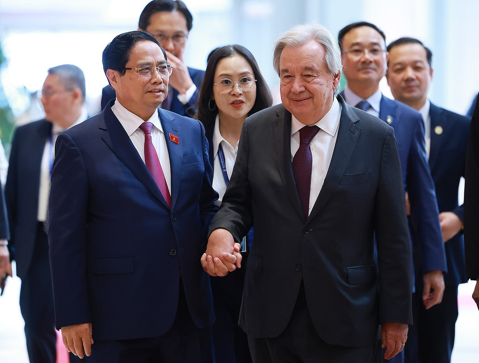 Le PM Pham Minh Chinh et le secrétaire général de l'ONU António Guterres.