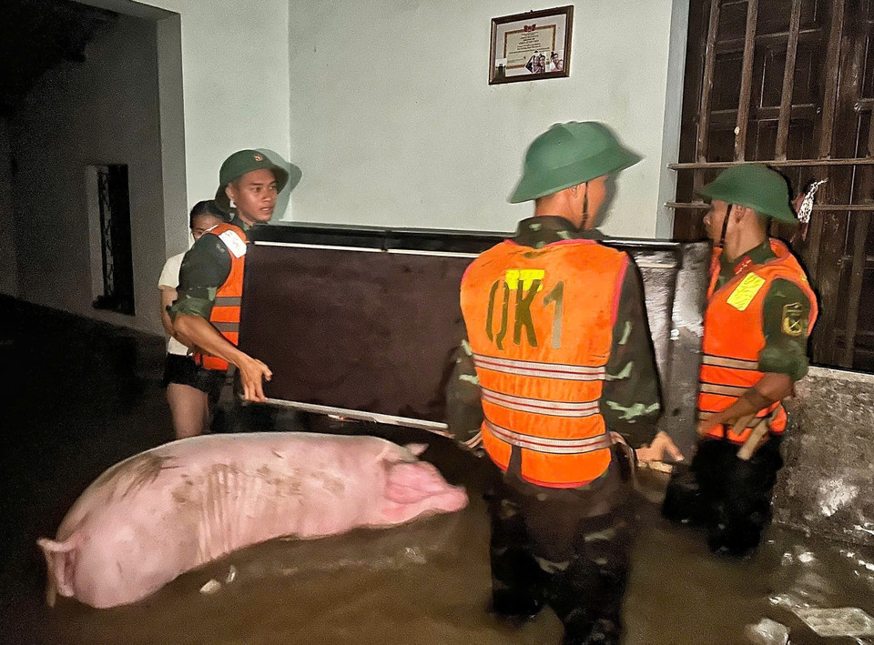 Plus de 200 soldats ont été mobilisés pour aider les habitants de la commune de Tien Luc, à Bac Ninh à évacuer les personnes et les biens. Près de 40 policiers communaux, aux côtés des cadres locaux et des habitants, ont passé la nuit à lutter contre les inondations et à transférer en toute sécurité les foyers vers des zones sûres.
