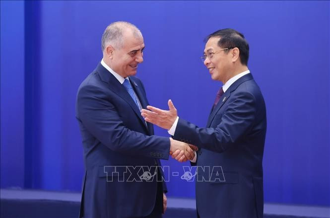 Le vice-Premier ministre Bùi Thanh Son accueille les chefs de délégation participant à la cérémonie d'ouverture à la signature de la Convention de Hanoï, le matin du 25 octobre. Photo : Pham Kien - VNA