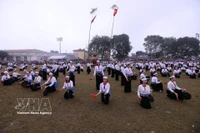 Spectacle de gongs de l'ethnie Muong de la province de Phu Tho. Photo: VNA
