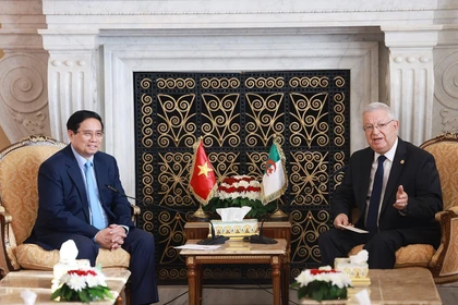 Le Premier ministre vietnamien Pham Minh Chinh (gauche) et le président du Conseil de la Nation d'Algérie, Azzouz Nasri. Photo: VNA