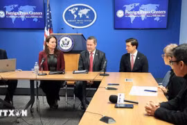 Conférence de presse tenue au siège de la Mission permanente des États-Unis auprès des Nations unies à New York. Photo: VNA