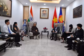 Rencontre de l’ambassadeur du Vietnam en Inde avec des représentants de la communauté vietnamienne dans ce pays. Photo: VNA