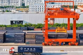 En 2025, 37.000 EVP de marchandises ont été transportés sur les trains intermodaux reliant la Chine et le Vietnam au départ de la région autonome Zhuang du Guangxi. Photo: VNA