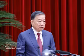 Le secrétaire général du Parti et président de la République, To Lam, s'exprime à la séance d’ouverture du 3e Plénum du Comité central du Parti du 14e mandat. Photo: VNA