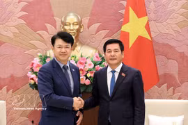 Le vice-président de l’Assemblée nationale du Vietnam, Nguyen Hong Dien, reçoit Bok Ki Wang, secrétaire de la Commission du territoire, des infrastructures et des transports de l’Assemblée nationale de la République de Corée. Photo: VNA
