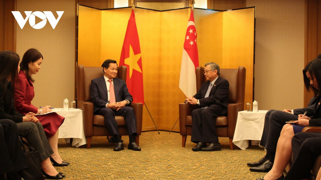 Le vice-Premier ministre Le Minh Khai (gauche) et son homologue singapourien Gan Kim Yong. Photo: VNA 2.jpg