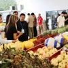 De nombreux fruits vietnamiens, comme le durian et le fruit de la passion, sont exposés et proposés à la vente au poste-frontière international de Huu Nghi (Chine). Photo : VNA