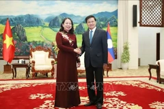 La vice-présidente vietnamienne Vo Thi Anh Xuân et le secrétaire général du Parti populaire révolutionnaire lao (PPRL) et président du Laos, Thongloun Sisoulith. Photo: VNA