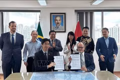 Signature du protocole d’accord entre la Chambre de commerce Brésil–Vietnam (BVC) et la Chambre de commerce et d’industrie Brésil-Vietnam de l’État brésilien d’Espírito Santo (CCBV-ES). Photo: VNA