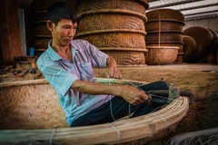 Malgré l’essor des embarcations modernes, les bateaux ronds traditionnels en bambou – appelés basket boats en anglais – continuent de jouer un rôle essentiel dans la vie des communautés de pêcheurs. Au village de Phu My, commune de Tuy Hoa Bac, province de Dak Lak, cet artisanat ancestral est toujours transmis et perpétué avec passion. Grâce aux mains expertes des artisans locaux, les lamelles de bambou et le “dầu chai” – un mélange traditionnel de résine végétale et de bouse de vache ou de buffle – sont harmonieusement assemblés pour créer ces embarcations emblématiques de la culture côtière vietnamienne. 