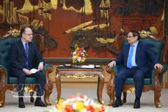 Rencontre entre le Premier ministre Pham Minh Chinh (droite) et l'ambassadeur de Russie au Vietnam. Photo: VNA