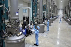 Ligne de production de panneaux solaires à la compagnie JA Solar Vietnam de Hong Kong (Chine), située dans la zone industrielle de Quang Chau (province de Bac Ninh). Photo : VNA