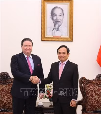 Le vice-Premier ministre Tran Luu Quang (droite) a reçu le 18 juin à Hanoï l'ambassadeur américain au Vietnam Marc Evans Knapper. Photo : VNA