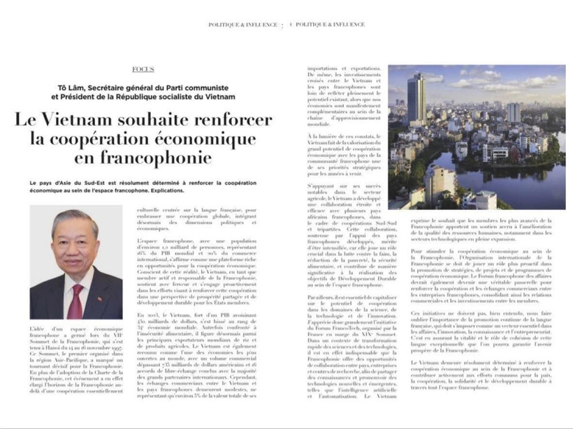 L'article du secrétaire général du Parti et président To Lam paru sur le magazine Influences. 