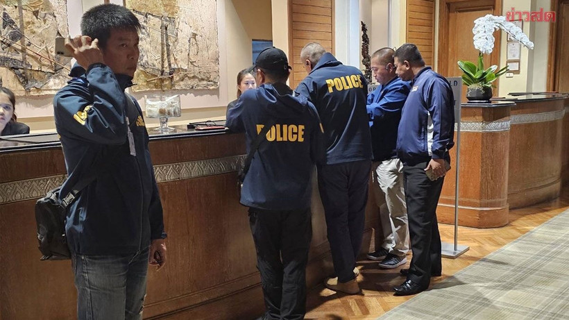 Des policiers thaïlandais sont présents sur place. Photo : Khaosod