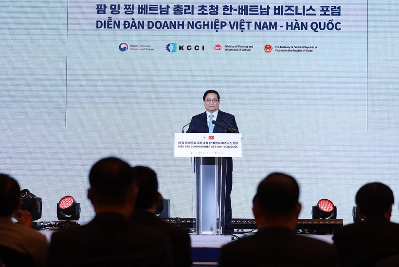 Le Premier ministre Pham Minh Chinh au Forum des affaires Vietnam-République de Corée. Photo: VNA