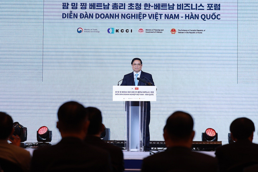 Le Premier ministre Pham Minh Chinh au Forum des affaires Vietnam-République de Corée. Photo: VNA