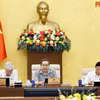 Le président de l’Assemblée nationale Tran Thanh Man (milieu) s'exprime lors de la séance. Photo: VNA