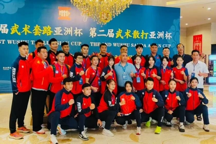 L'équipe vietnamienne de wushu a terminé à la troisième place du classement général de la Coupe d'Asie de Wushu 2025. Photo: thethaovanhoa.vn